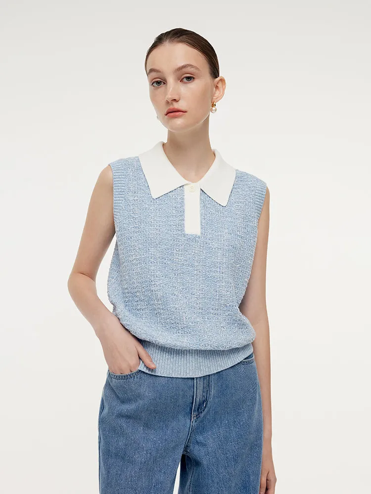 Contrast Collar Women Knit Polo Tank Top sold by Goelia