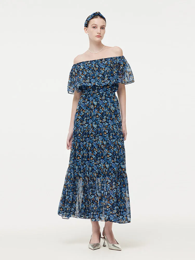 10MM Mulberry Silk Floral Print Women Maxi Dress With Hairband sold by Goelia product image thumbnail 5