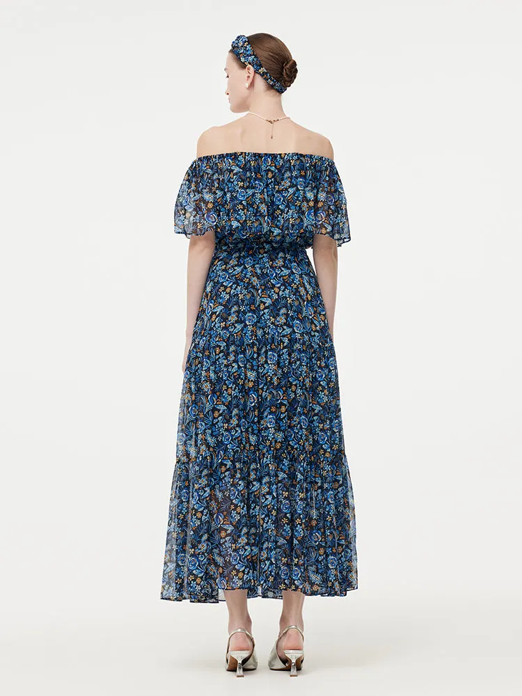 10MM Mulberry Silk Floral Print Women Maxi Dress With Hairband sold by Goelia product image thumbnail 3