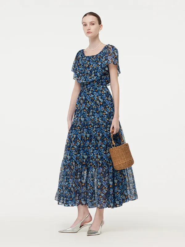 10MM Mulberry Silk Floral Print Women Maxi Dress With Hairband sold by Goelia