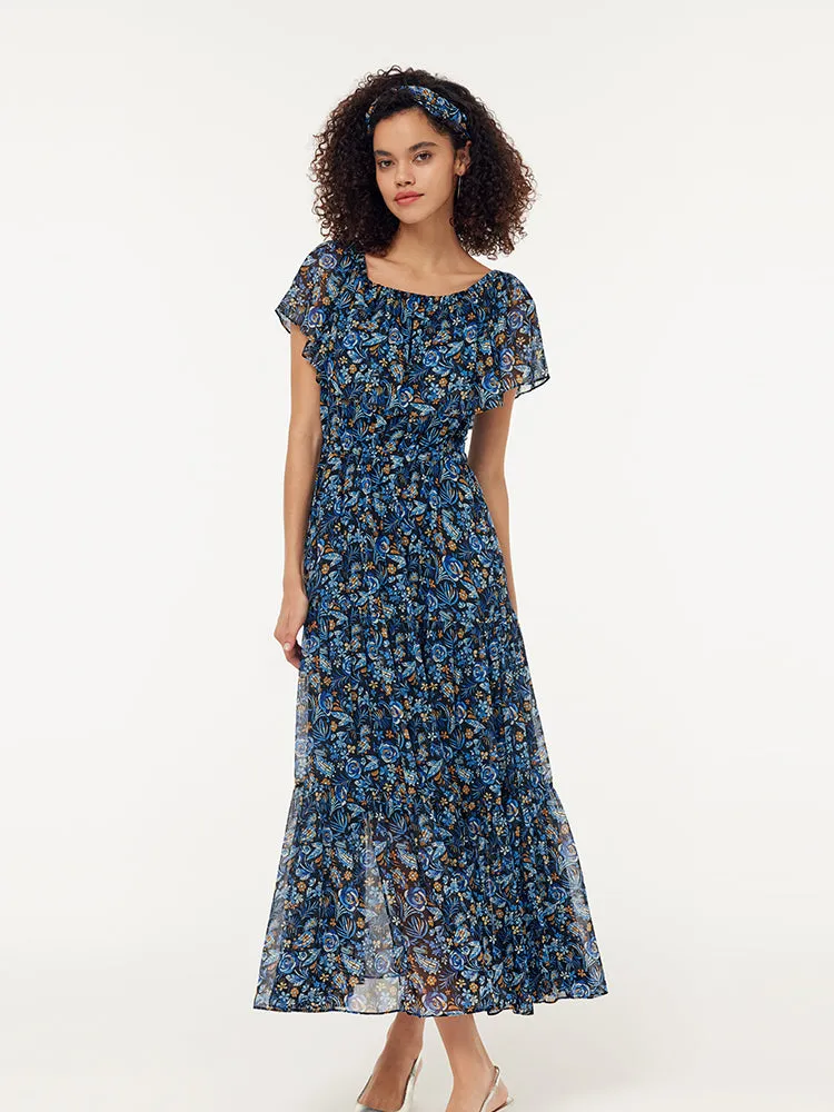 10MM Mulberry Silk Floral Print Women Maxi Dress With Hairband sold by Goelia product image thumbnail 4