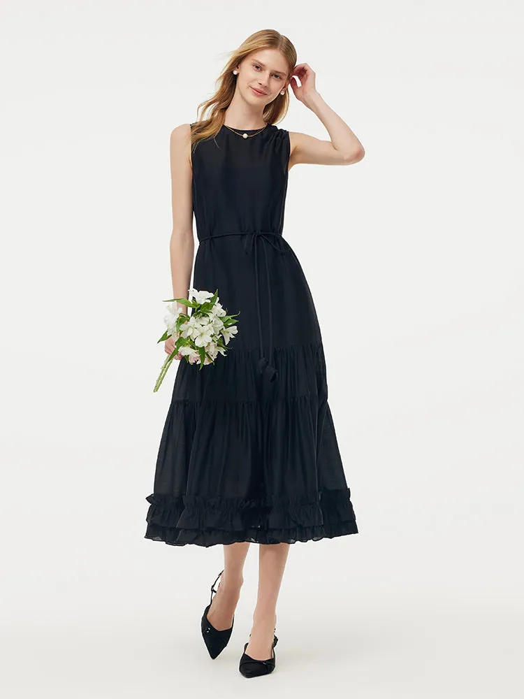 Tencel Ruffle Hem Women Tiered Vest Midi Dress With Slip Dress And Belt sold by Goelia product image thumbnail 2