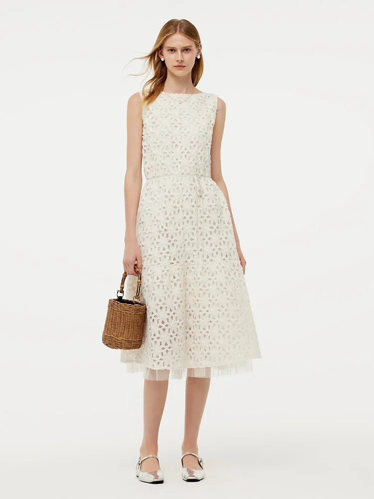 Embroidered Mesh Women Vest Midi Dress With Belt sold by Goelia product image thumbnail 2