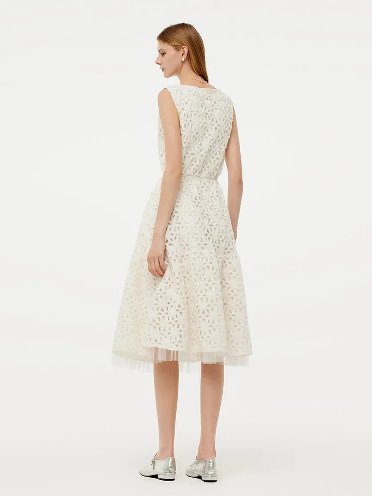 Embroidered Mesh Women Vest Midi Dress With Belt sold by Goelia product image thumbnail 3