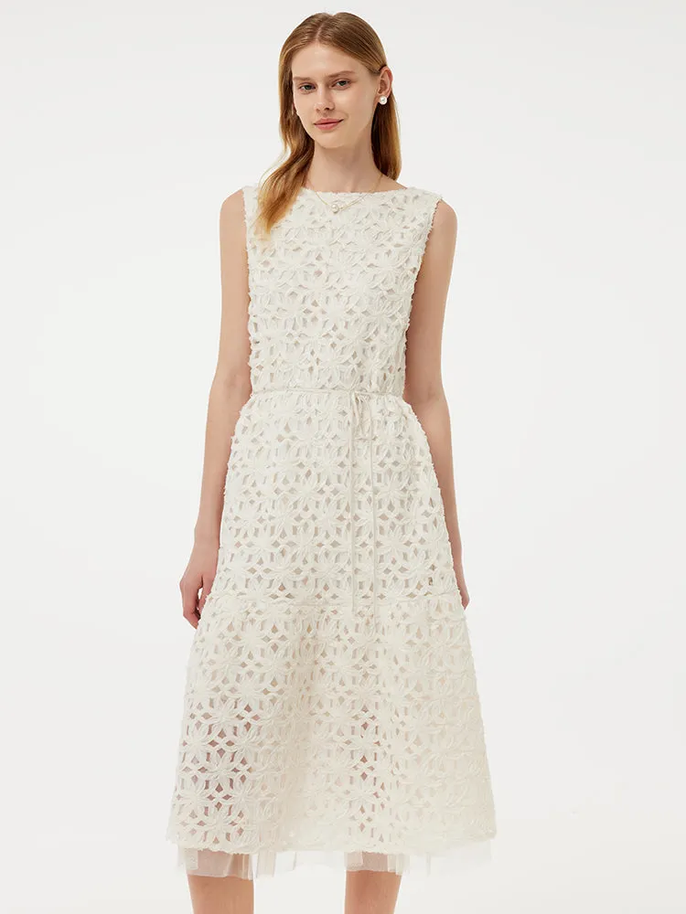 Embroidered Mesh Women Vest Midi Dress With Belt sold by Goelia