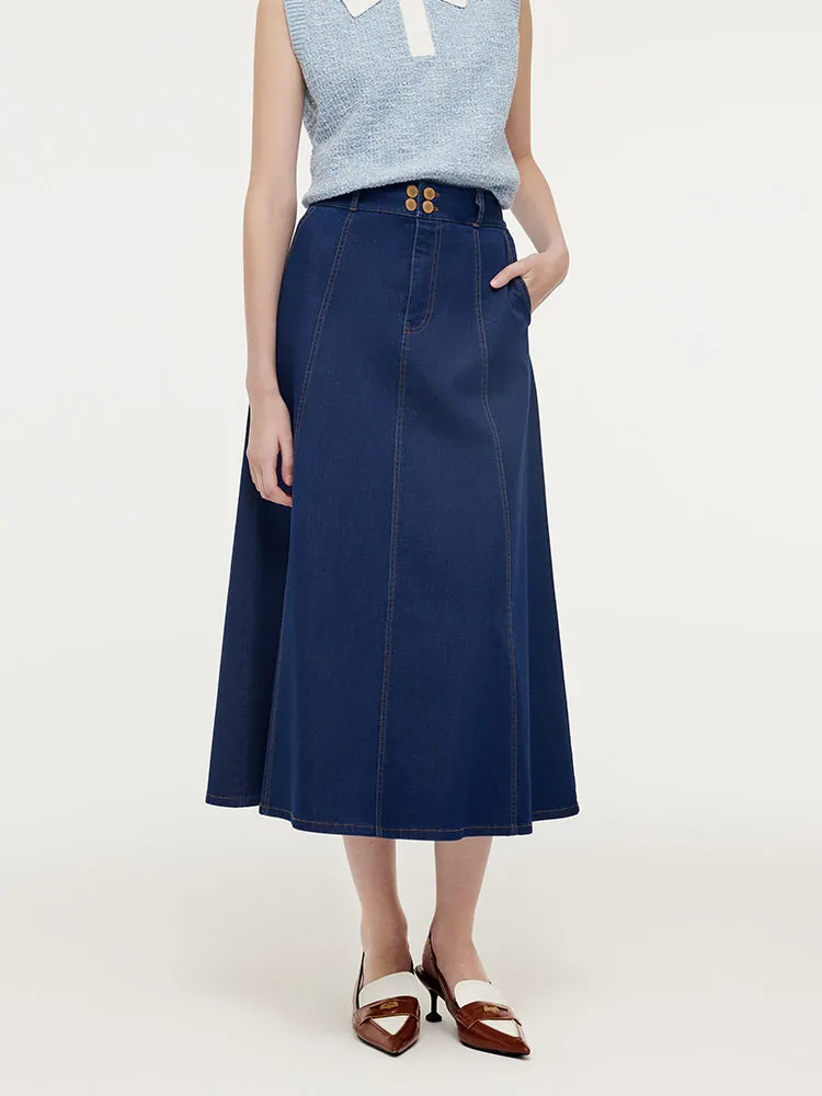 Denim A-Line Adjustable Waist Women Skirt sold by Goelia