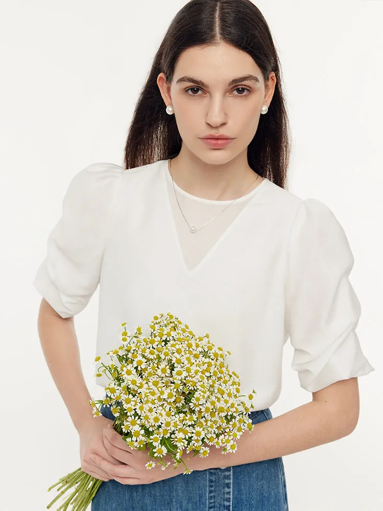 Acetate Ruched Puff Sleeve Women T-Shirt sold by Goelia product image thumbnail 5