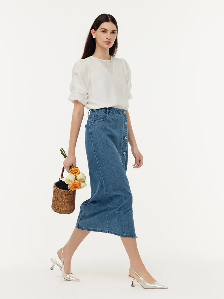 Acetate Ruched Puff Sleeve Women T-Shirt sold by Goelia product image thumbnail 4