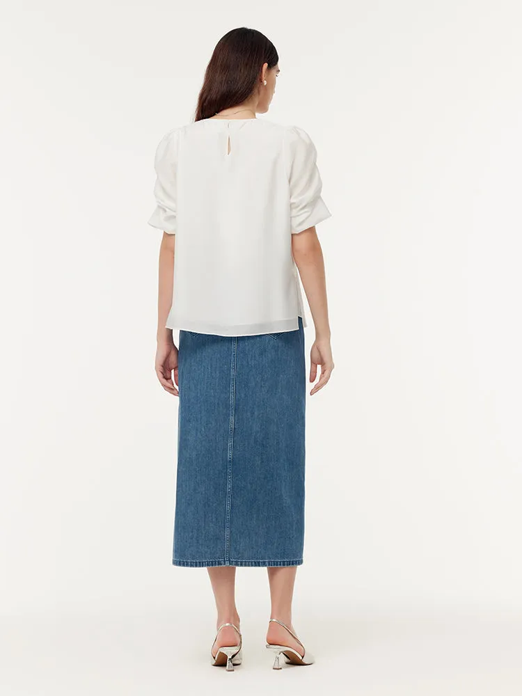 Acetate Ruched Puff Sleeve Women T-Shirt sold by Goelia product image thumbnail 3