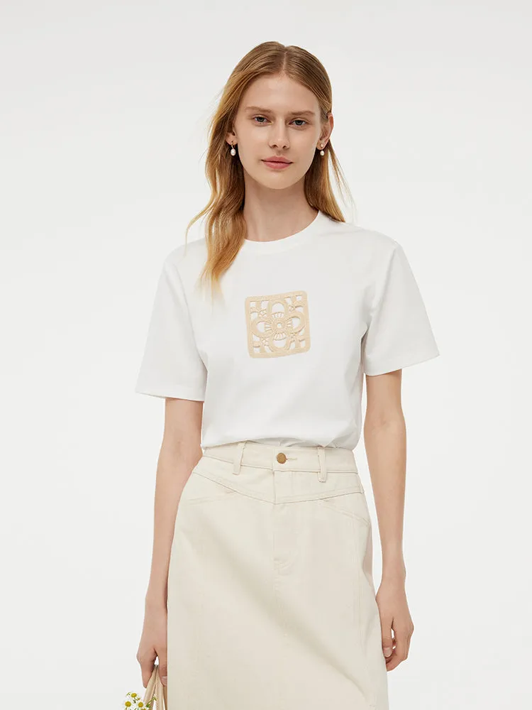 100% Cotton Embroidered Women T-Shirt sold by Goelia