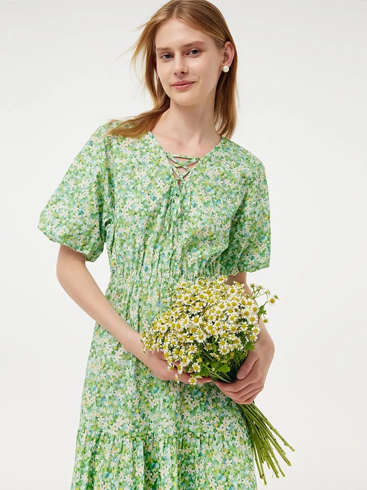 Cotton Floral Print Drawstring Front Women Mini Dress With Hairband sold by Goelia product image thumbnail 5