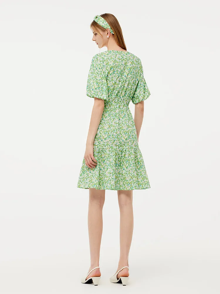 Cotton Floral Print Drawstring Front Women Mini Dress With Hairband sold by Goelia product image thumbnail 3