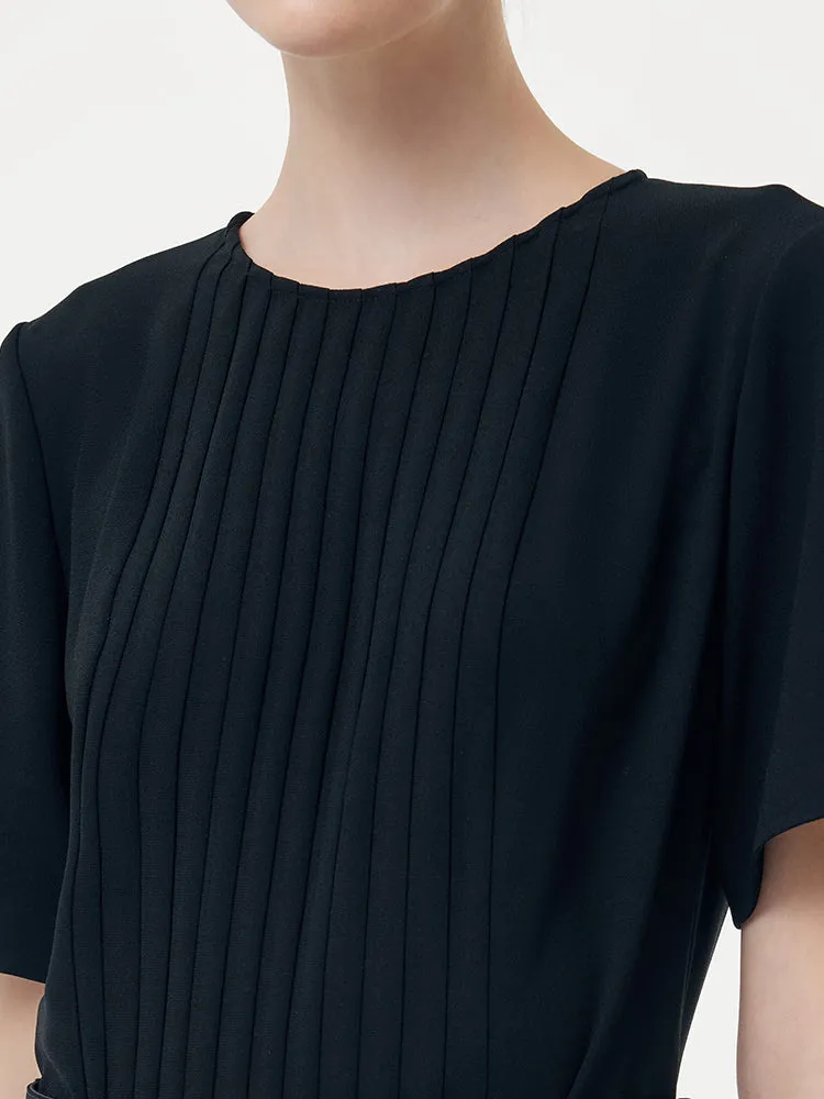 Triacetate Pleat Front Women Midi Dress With Belt And Scrunchie sold by Goelia product image thumbnail 5