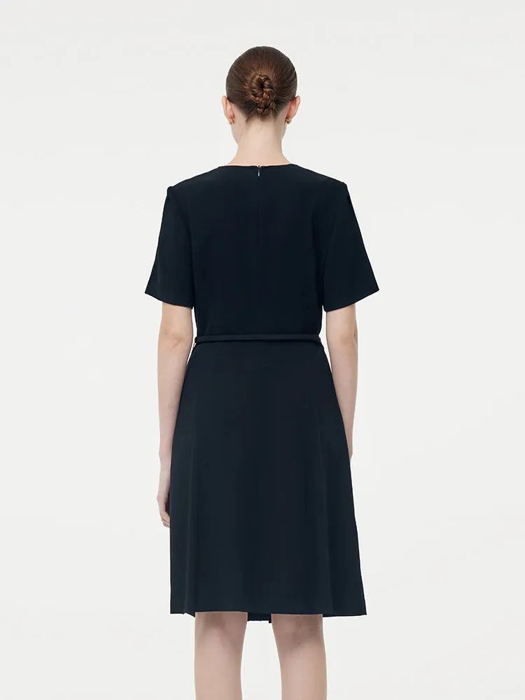 Triacetate Pleat Front Women Midi Dress With Belt And Scrunchie sold by Goelia product image thumbnail 3