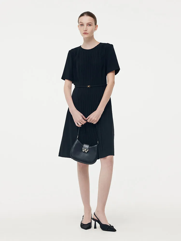 Triacetate Pleat Front Women Midi Dress With Belt And Scrunchie sold by Goelia product image thumbnail 2