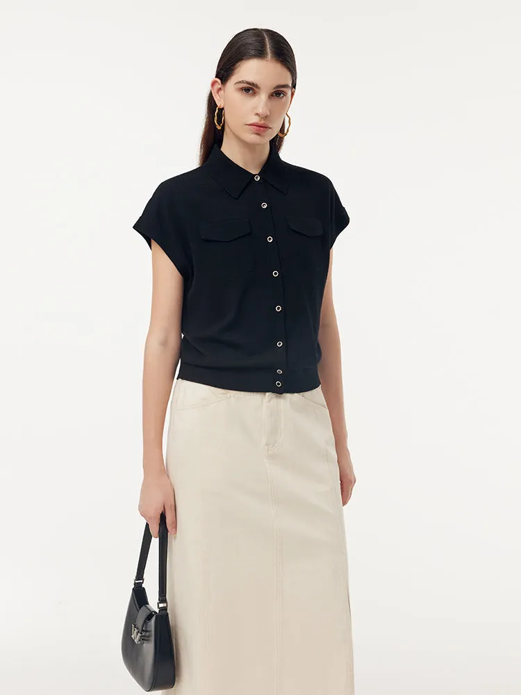 Tencel Lapel Women Button Knit Cardigan sold by Goelia