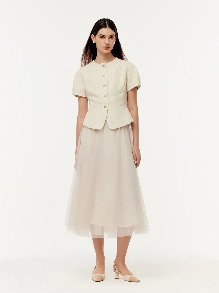 Tweed Sequins Short Sleeve Jacket And Mesh Skirt Two-Piece Set sold by Goelia product image thumbnail 3
