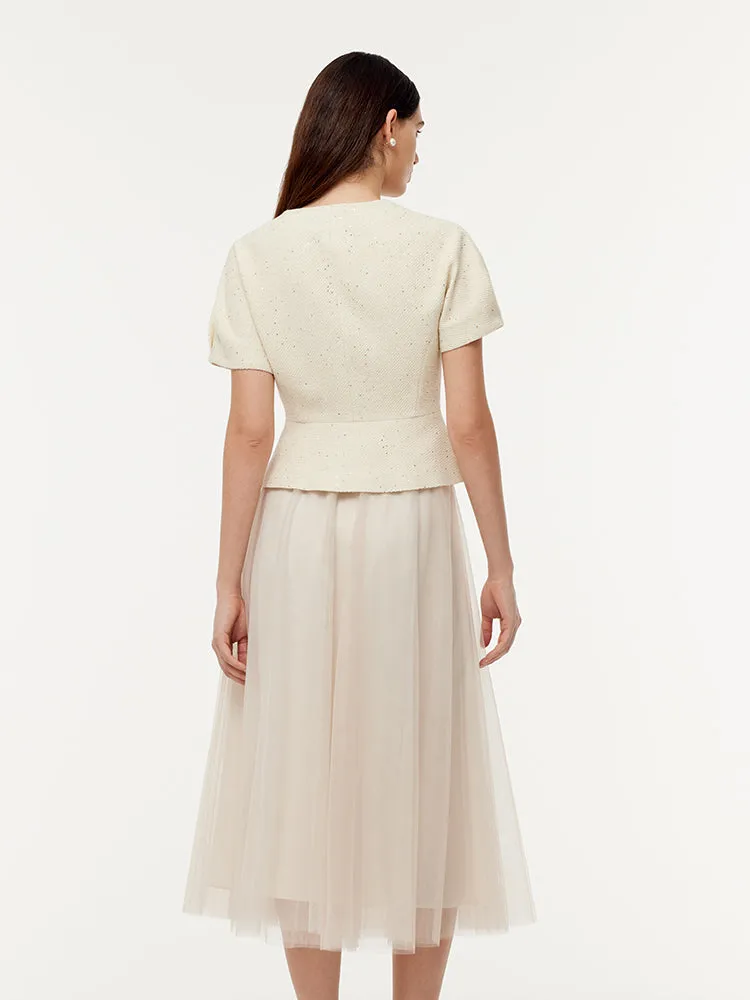 Tweed Sequins Short Sleeve Jacket And Mesh Skirt Two-Piece Set sold by Goelia product image thumbnail 4