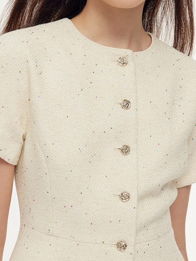 Tweed Sequins Short Sleeve Jacket And Mesh Skirt Two-Piece Set sold by Goelia product image thumbnail 2