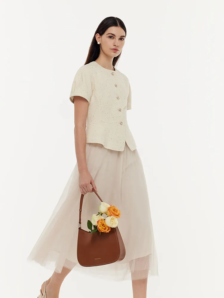 Tweed Sequins Short Sleeve Jacket And Mesh Skirt Two-Piece Set sold by Goelia product image thumbnail 5