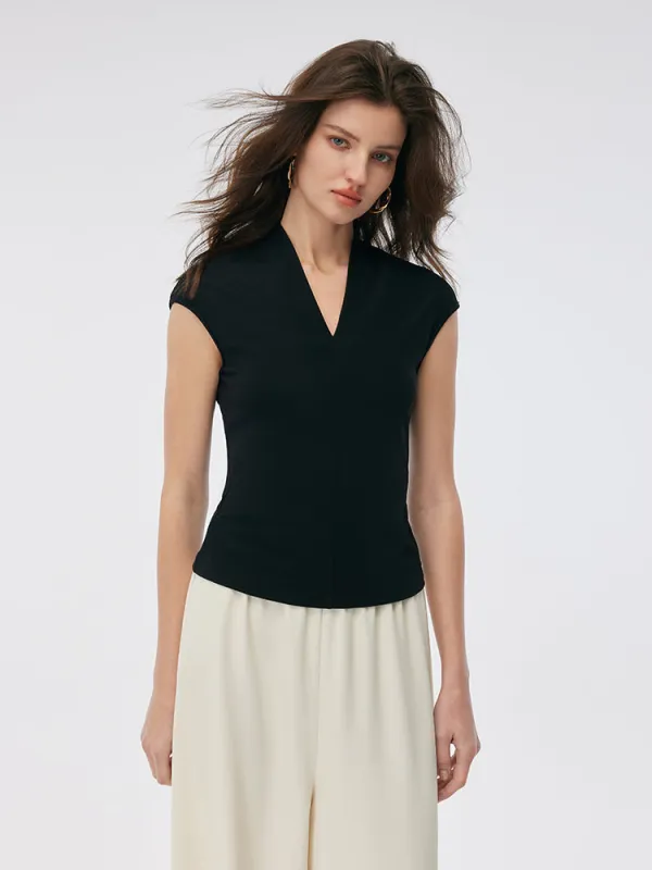Acetate V-Neck Cap Sleeve Women Top sold by Goelia