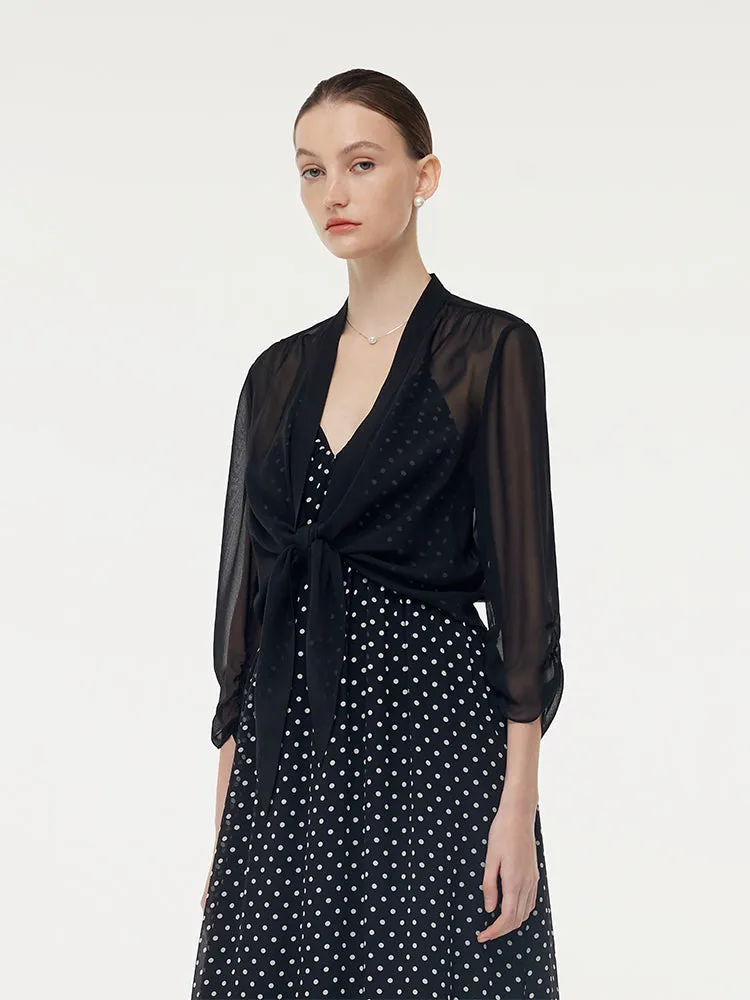 10MM Mulberry Silk 3/4 Sleeve Women Front Knot Shirt sold by Goelia