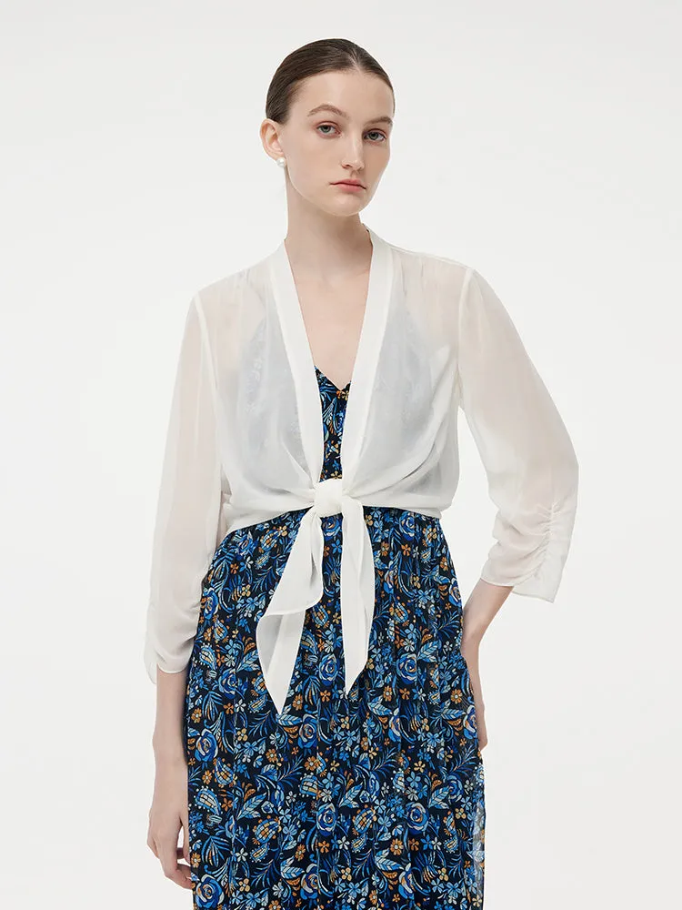 10MM Mulberry Silk 3/4 Sleeve Women Front Knot Shirt sold by Goelia product image thumbnail 2