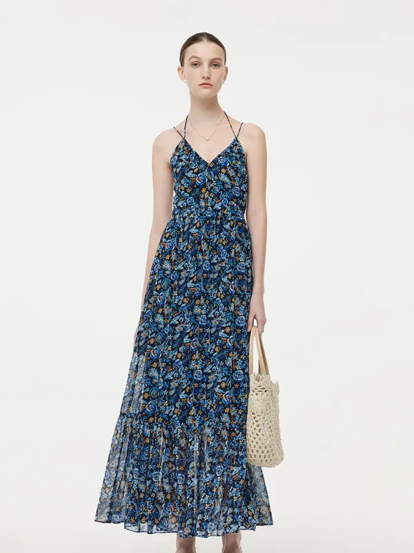 10MM Mulberry Silk Halterneck Slip Maxi Dress With Detachable Chest Pads sold by Goelia