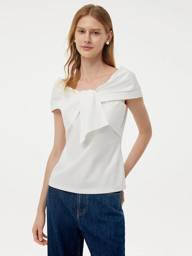 100% Cotton Stretch Off Shoulder Women Bow Top sold by Goelia product image thumbnail 4