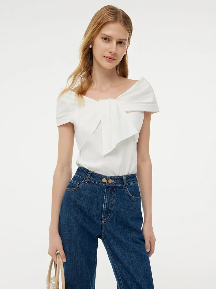 100% Cotton Stretch Off Shoulder Women Bow Top sold by Goelia