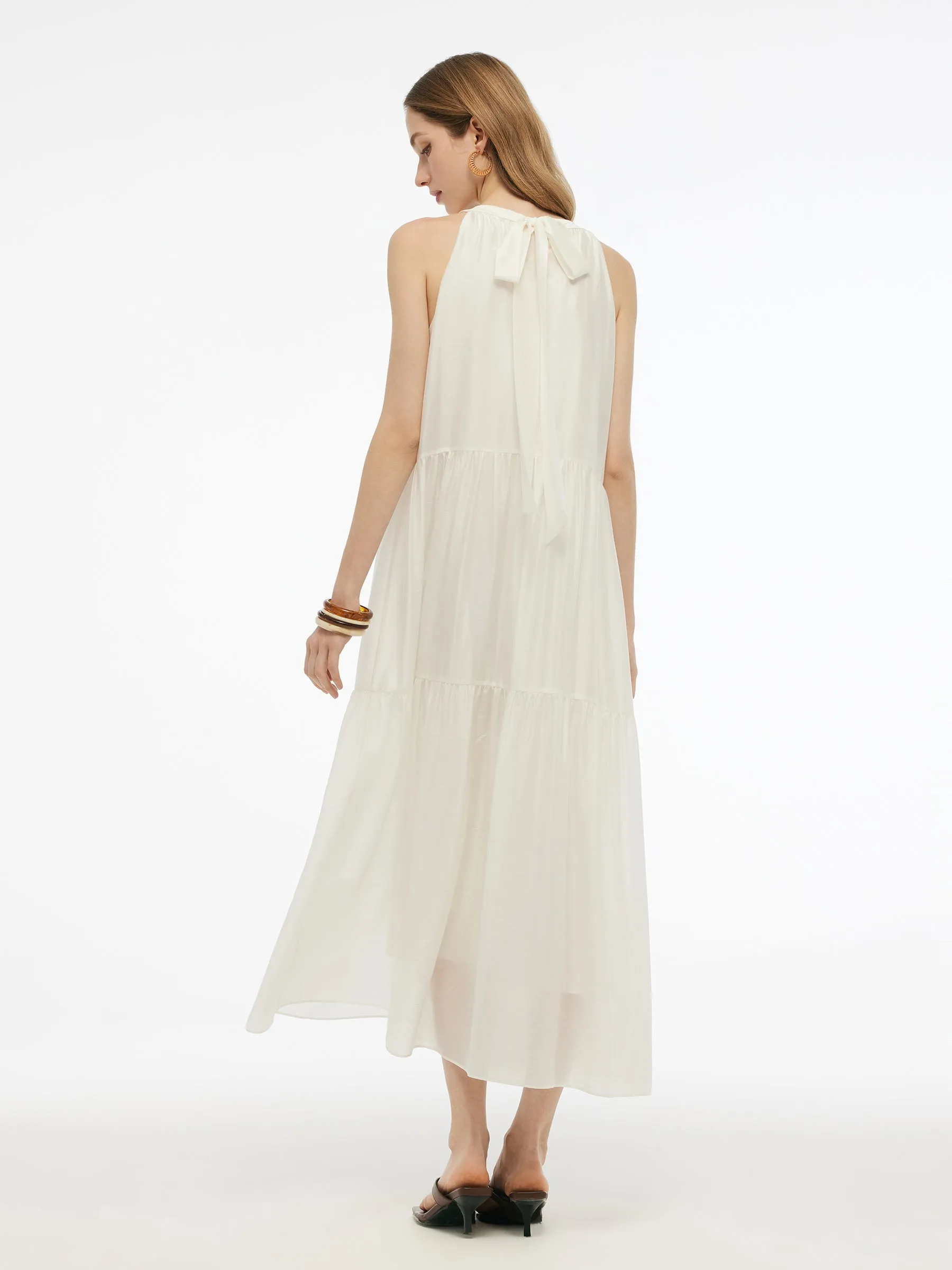 Tencel Blend Halter Maxi Dress With Detachable Flower sold by Goelia product image thumbnail 4