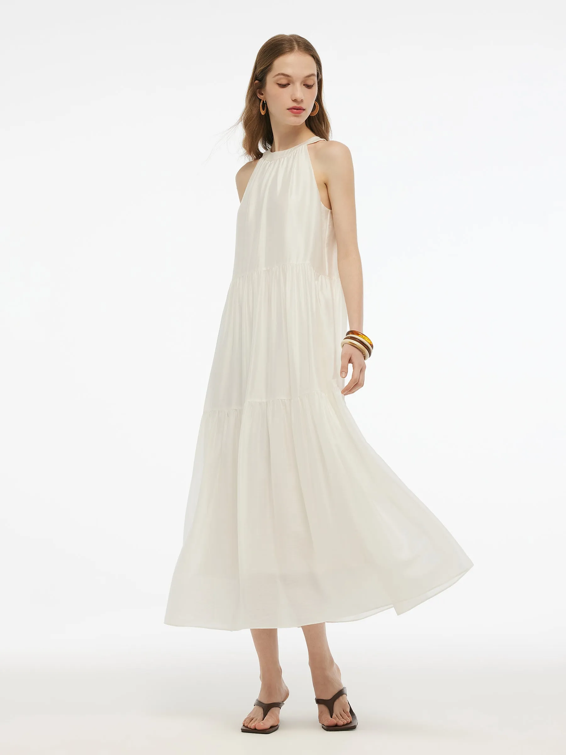 Tencel Blend Halter Maxi Dress With Detachable Flower sold by Goelia product image thumbnail 5