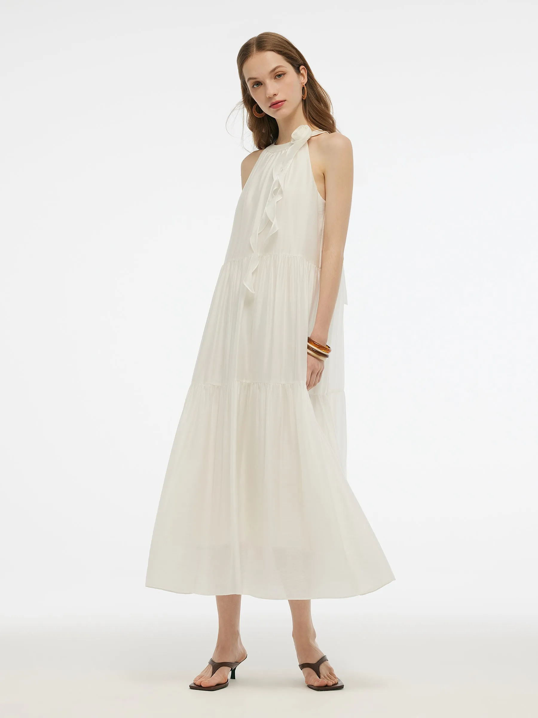 Tencel Blend Halter Maxi Dress With Detachable Flower sold by Goelia product image thumbnail 3