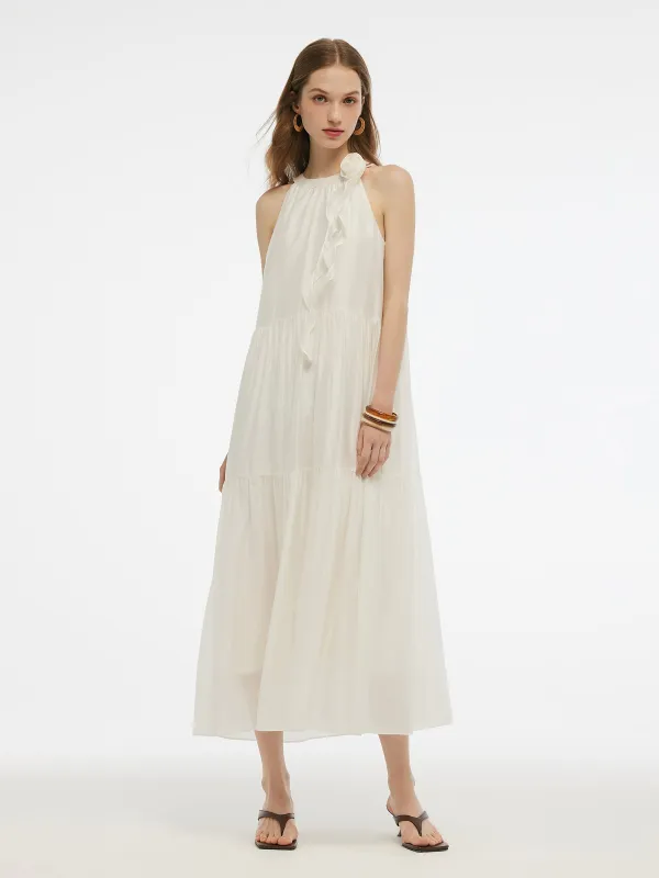 Tencel Halter Maxi Dress With Detachable Flower sold by Goelia