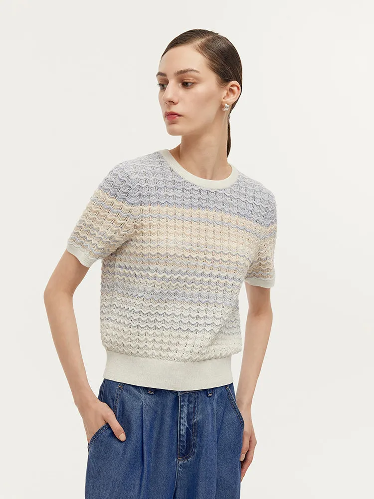 Blue And White Gradient Stripe Women Knit Top sold by Goelia product image thumbnail 5