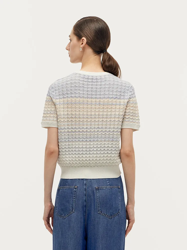 Blue And White Gradient Stripe Women Knit Top sold by Goelia product image thumbnail 3