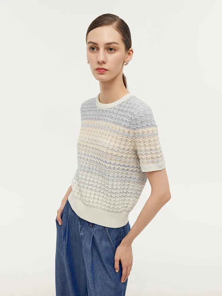 Blue And White Gradient Stripe Women Knit Top sold by Goelia product image thumbnail 4