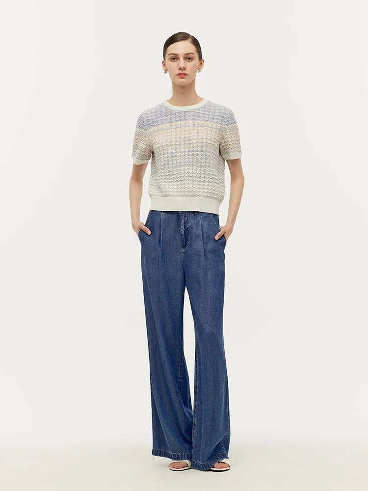 Blue And White Gradient Stripe Women Knit Top sold by Goelia product image thumbnail 2