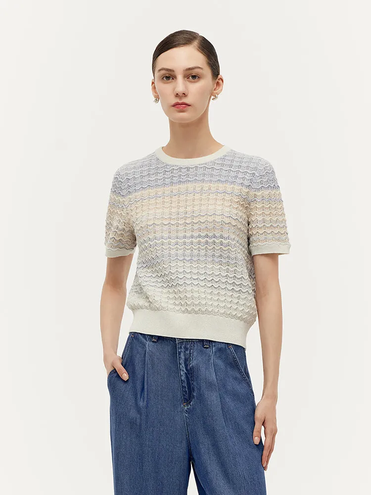 Blue And White Gradient Stripe Women Knit Top sold by Goelia