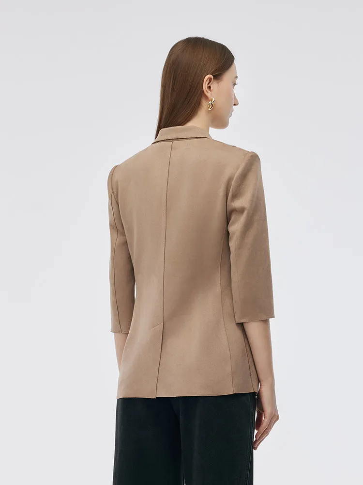 Faux Suede One Button 3/4 Sleeve Women Blazer sold by Goelia product image thumbnail 3