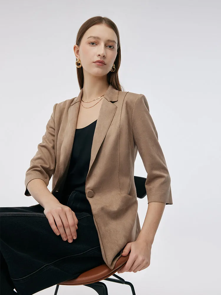 Faux Suede One Button 3/4 Sleeve Women Blazer sold by Goelia product image thumbnail 5