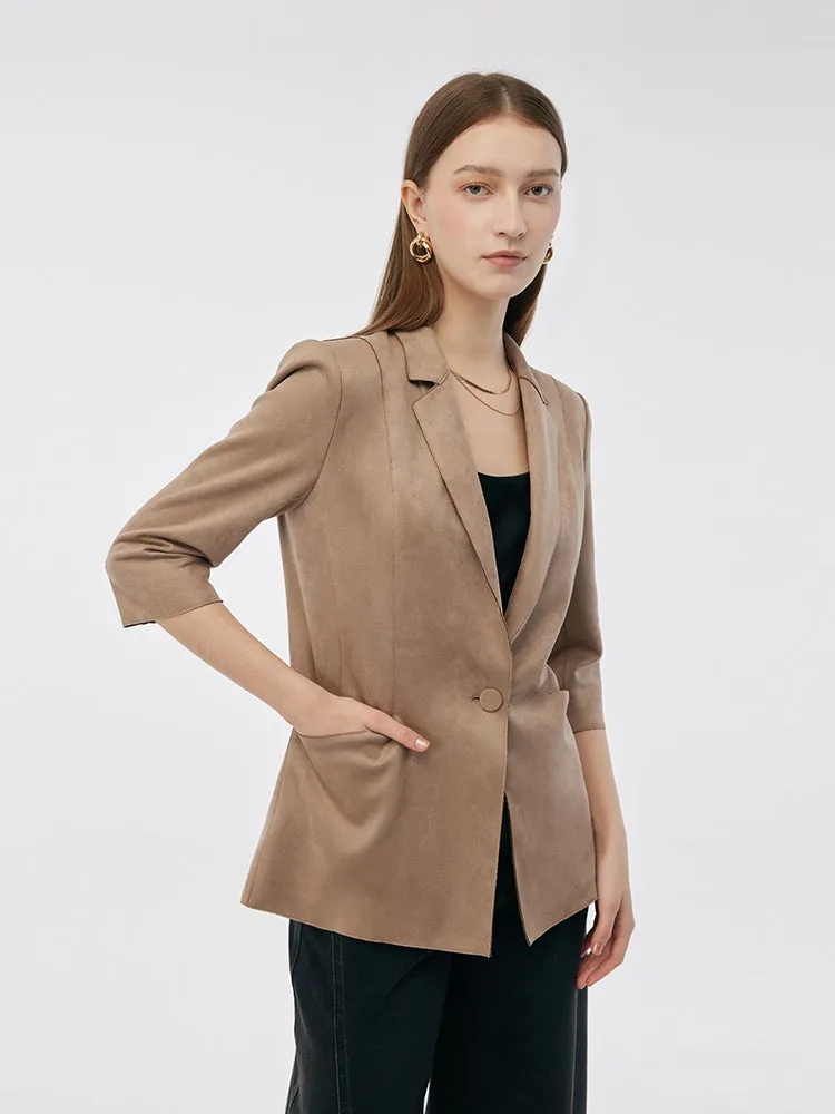 Faux Suede One Button 3/4 Sleeve Women Blazer sold by Goelia product image thumbnail 4