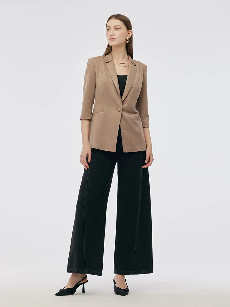 Faux Suede One Button 3/4 Sleeve Women Blazer sold by Goelia product image thumbnail 2