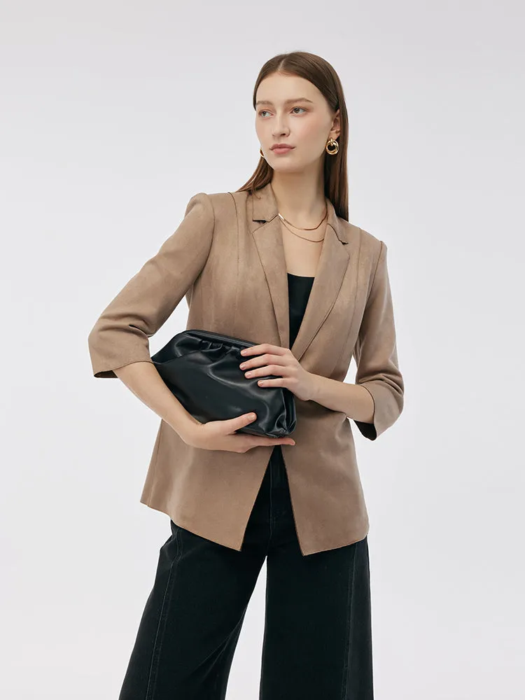 Faux Suede One Button 3/4 Sleeve Women Blazer sold by Goelia