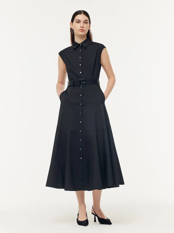 Gathered Waist Cap Sleeve Women Maxi Dress With Leather Belt sold by Goelia