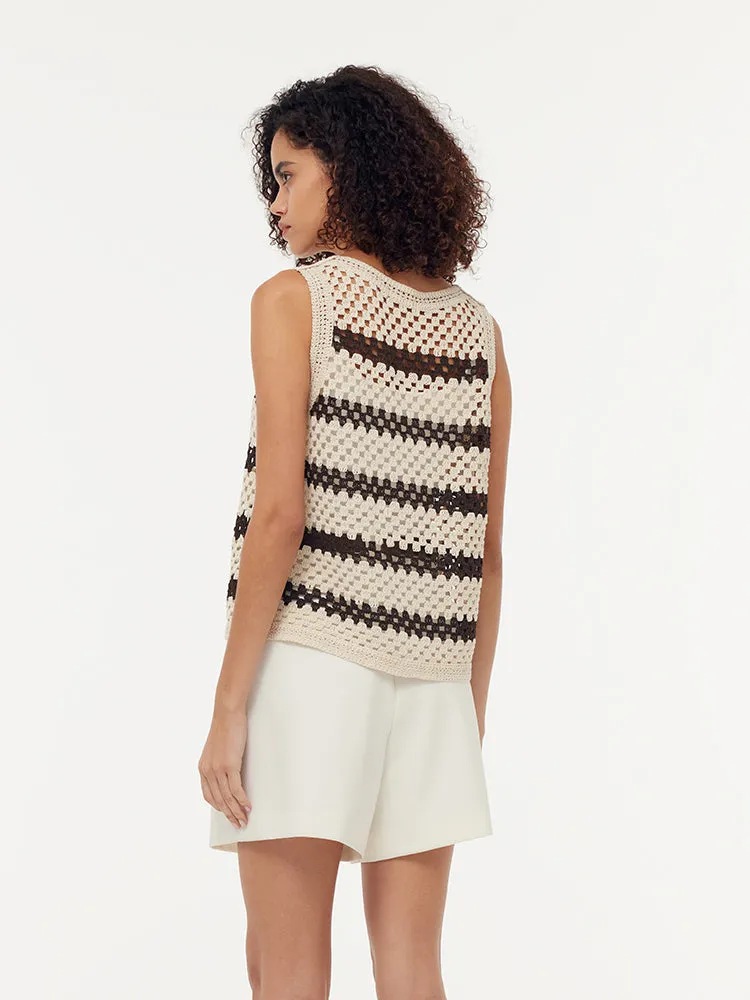 Brown Stripe Women Open-Knit Tank Top sold by Goelia product image thumbnail 3