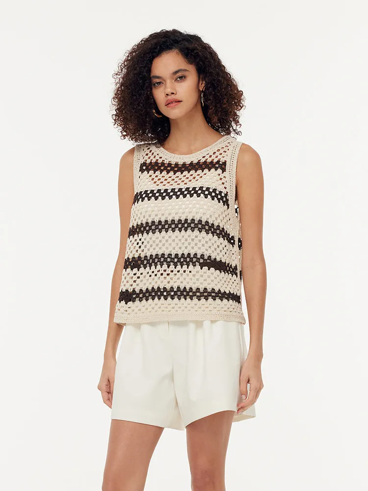 Brown Stripe Women Open-Knit Tank Top sold by Goelia