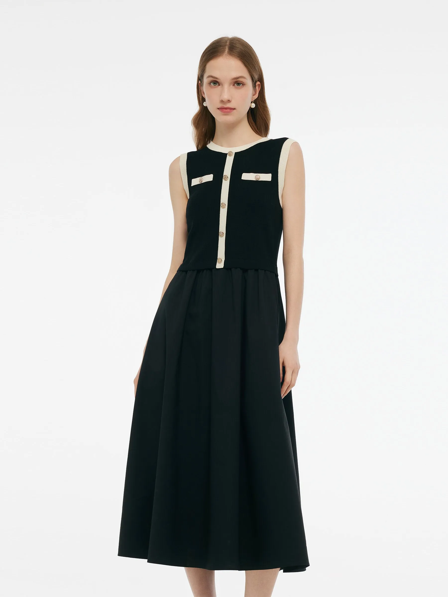 Lyocell Contrast Trim Patchwork Women Vest Midi Dress sold by Goelia