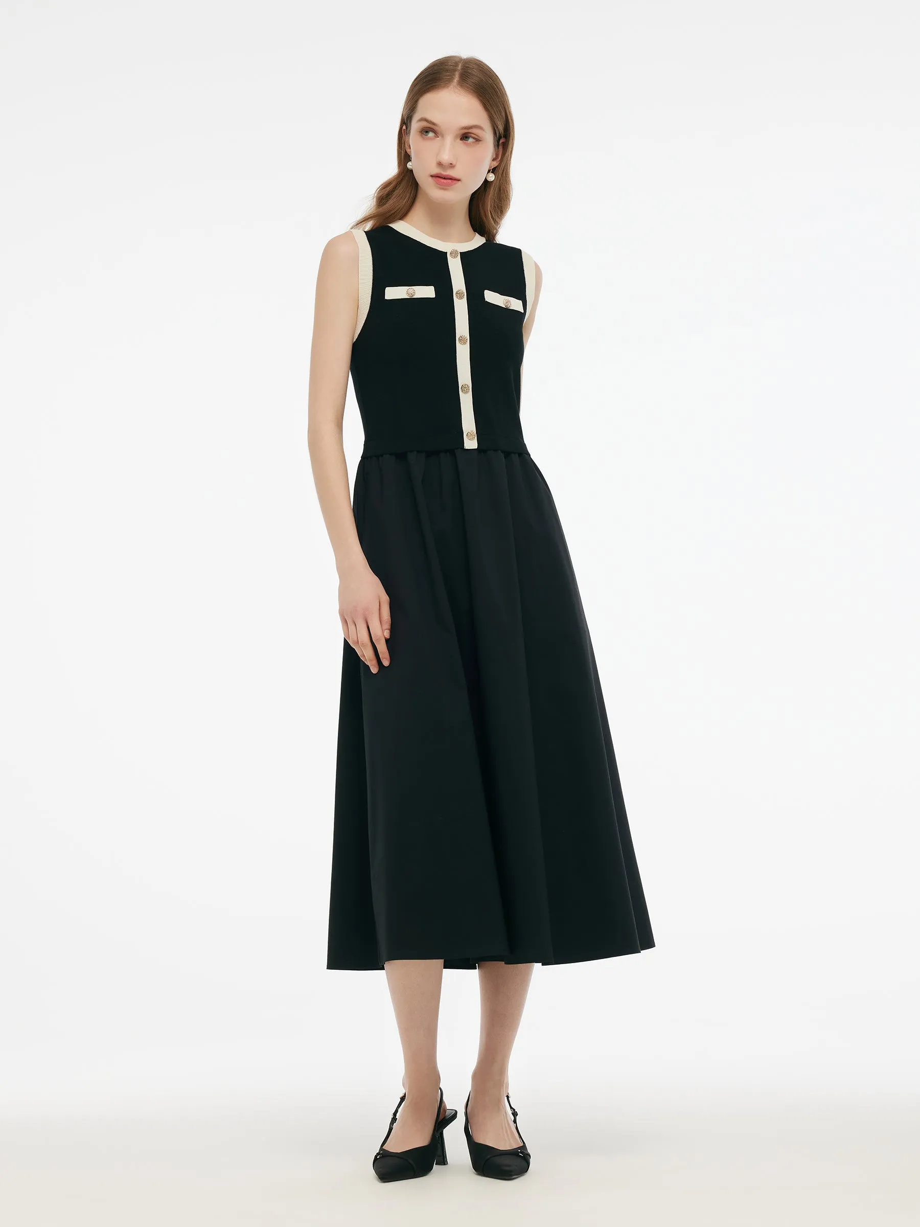 Lyocell Contrast Trim Patchwork Women Vest Midi Dress sold by Goelia product image thumbnail 2