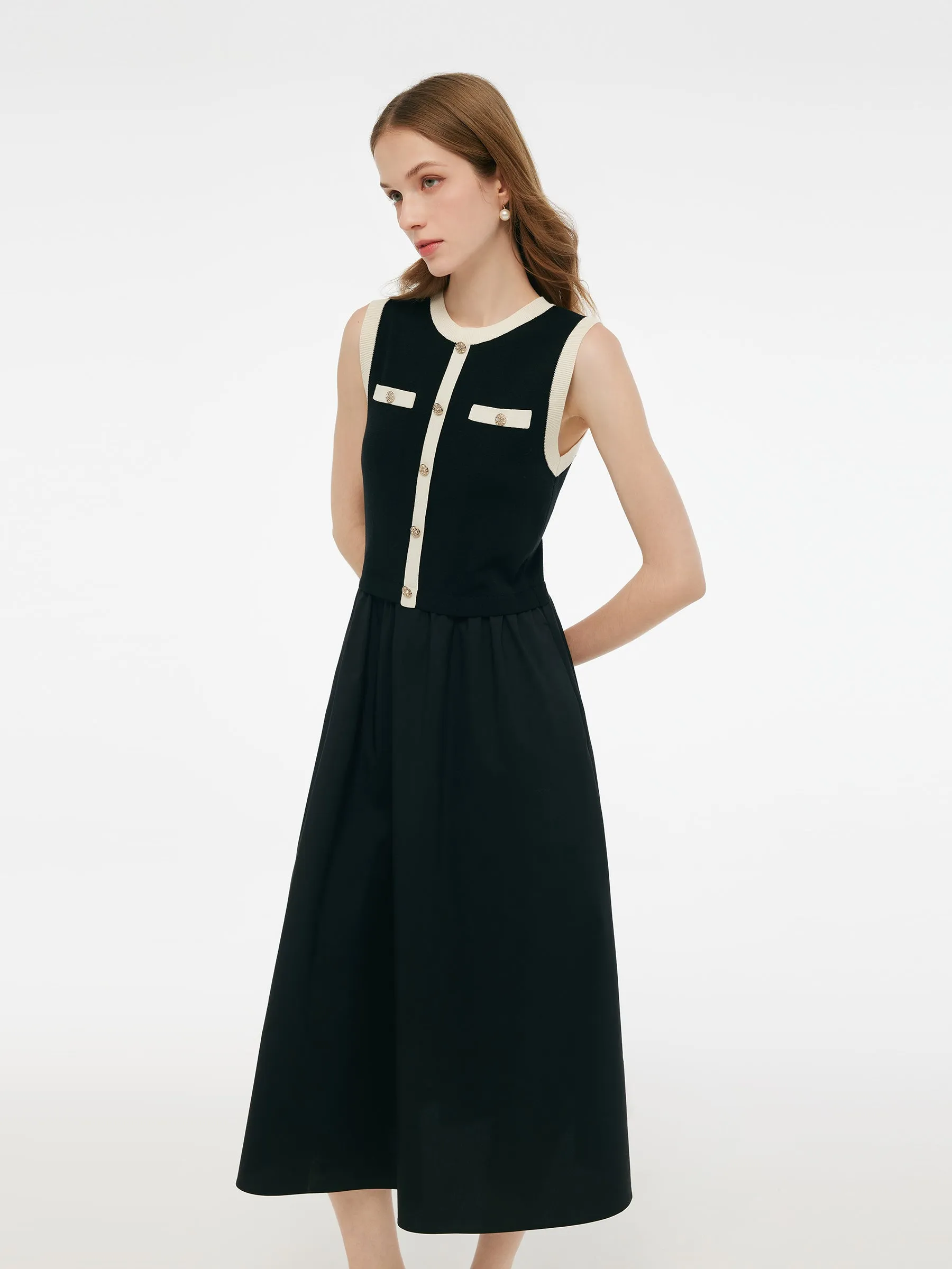Lyocell Contrast Trim Patchwork Women Vest Midi Dress sold by Goelia product image thumbnail 4